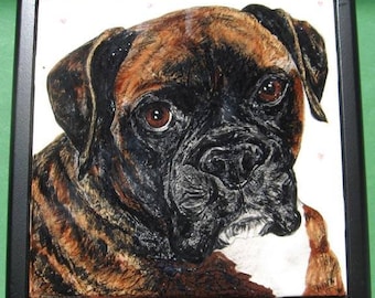 Dog Portrait Tile-6" set into keepsake box lid