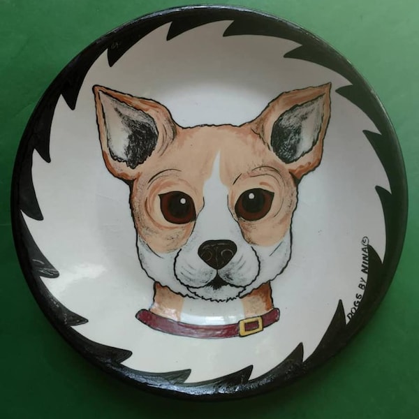 Chihuahua Face bowl handpainted by Nina Lyman