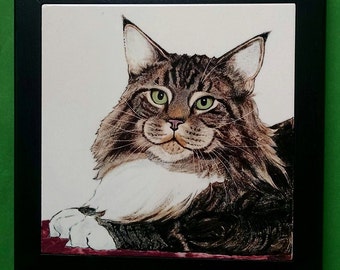 Cat Portrait Tile Custom-8" Framed