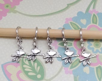 Set of 5 Silver Bird Snag Free Stitch Markers, Knitting Markers, Progress Marker, Knitting Notions, Fits up to 8 mm or US 11