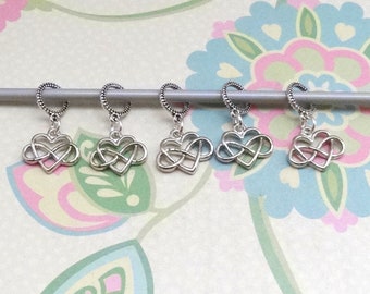 Set of 5 Silver Infinity Heart Snag Free Knit Stitch Markers, Knitting Marker, Progress Marker, WIP Marker, Fits up to 5.5 mm or US 9