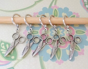 Set of 5 Silver Scissors Snag Free Stitch Markers for Knitting, Knitting Marker, Progress Marker, WIP Marker, Fits up to 9mm or US 13