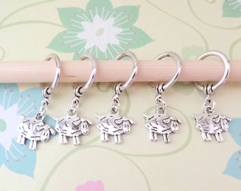 Set of 5 or 10 Silver Double Sided Sheep Snag Free Knit Stitch Markers, Progress Marker, Knitting Markers, Fits up to size 9.0 mm (US-13)