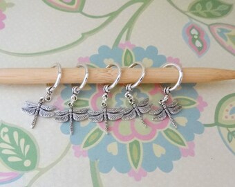 Set of 5 Silver Dragonfly Snag Free Stitch Markers for Knitting, Knitting Marker, Progress Marker, WIP Marker, Fits up to 9mm or US 13