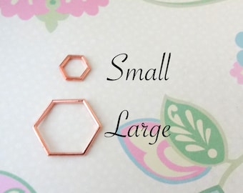 Set of 10 Rosegold Smooth Hexagon Stitch Markers, 2 Sizes Available, Snag Free Knitting Markers, WIP Markers, Progress Markers