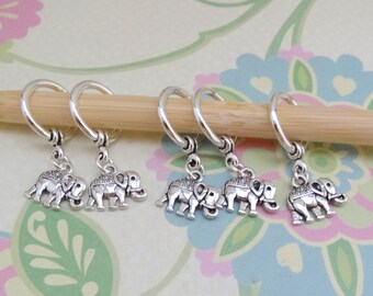 Set of 5 Silver Boho Elephant Snag Free Stitch Markers for Knitting, Knitting Marker, Progress Marker, WIP Marker, Fits up to 9mm or US 13