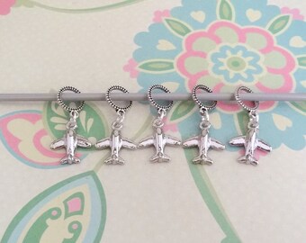 Set of 5 Silver Airplane Snag Free Stitch Markers for Knitting, Knitting Marker, Progress Marker, WIP Marker, Fits up to 5.5 mm or US 9