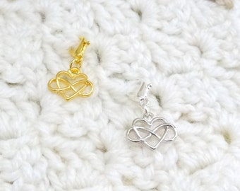 Set of 5 Gold or Silver Infinity Heart Stitch Markers for Crochet, Knitting Marker, Progress Marker, Removable Stitch Marker, WIP Marker