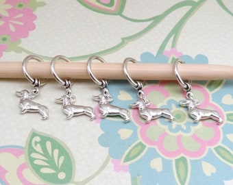 Set of 5 Silver 3D Dog Snag Free Stitch Markers for Knitting, Knitting Marker, Progress Marker, WIP Marker, Fits up to 9mm or US 13