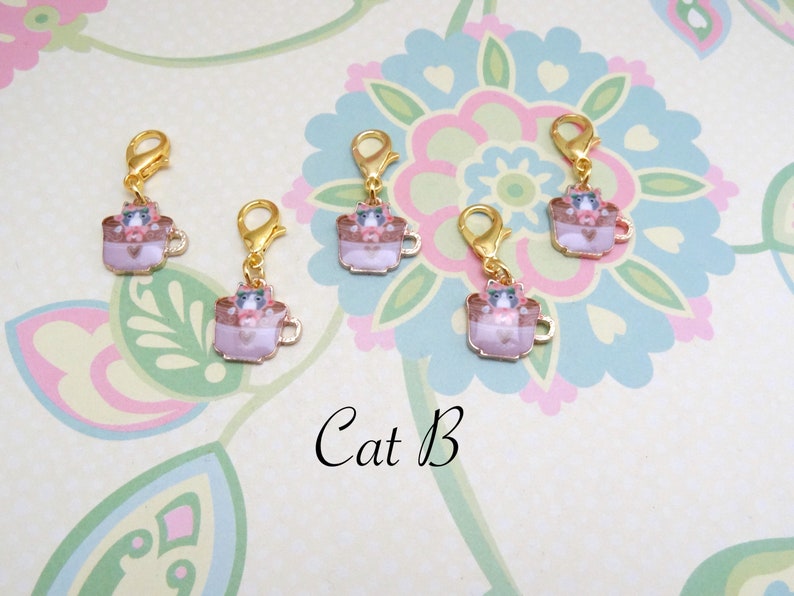 Knitting Marker Set of 5 Gold Cat Stitch Markers for Crochet Progress Marker WIP Marker Removable Stitch Marker