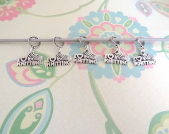 Set of 5 Silver Love Knitting Snag Free Stitch Markers for Knitting, Knitting Marker, Progress Marker, WIP Marker, Fits up to 5.5 mm or US 9