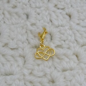 Set of 5 Gold or Silver Infinity Heart Stitch Markers for Crochet, Knitting Marker, Progress Marker, Removable Stitch Marker, WIP Marker image 2