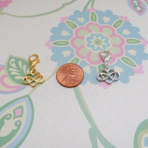 Set of 5 Gold or Silver Infinity Heart Stitch Markers for Crochet, Knitting Marker, Progress Marker, Removable Stitch Marker, WIP Marker image 4