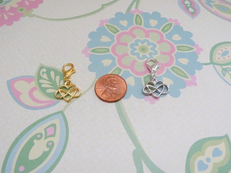 Set of 5 Gold or Silver Infinity Heart Stitch Markers for Crochet, Knitting Marker, Progress Marker, Removable Stitch Marker, WIP Marker image 4