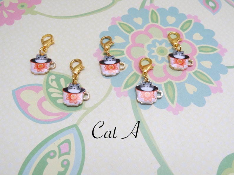Knitting Marker Set of 5 Gold Cat Stitch Markers for Crochet Progress Marker WIP Marker Removable Stitch Marker
