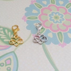 Set of 5 Gold or Silver Infinity Heart Stitch Markers for Crochet, Knitting Marker, Progress Marker, Removable Stitch Marker, WIP Marker image 5