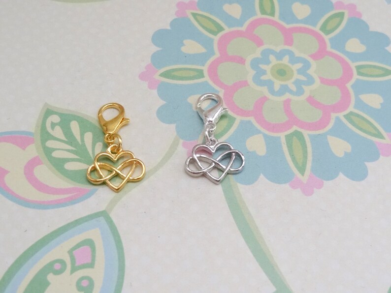 Set of 5 Gold or Silver Infinity Heart Stitch Markers for Crochet, Knitting Marker, Progress Marker, Removable Stitch Marker, WIP Marker image 5