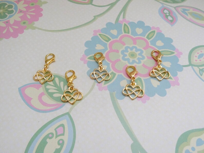 Set of 5 Gold or Silver Infinity Heart Stitch Markers for Crochet, Knitting Marker, Progress Marker, Removable Stitch Marker, WIP Marker image 6