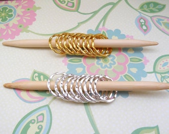 Set of 10 or 20 Gold or Silver Round Knitting Stitch Markers, Snag Free Markers, WIP Markers, Knitting Notions, Fits up to 15 mm (US 19)