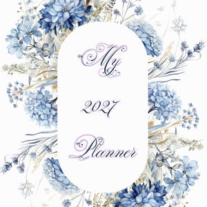 2027 Diary Printable A5, Blue Florals Design Dated Planner PDF, 38 Page Monthly Planner with Notes and Tasks