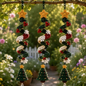 Christmas Wind Spinner Crochet Pattern PDF | Spiral Lace Holly Berry Snowflake Ornament, Shell Stitch | Intermediate | 30-34 Inch Digital