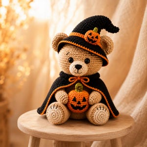 Halloweenhäxa Nallebjörn Virkmönster, Amigurumi Björn Handledning PDF, Direkt Nedladdning