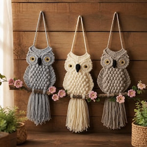 Owlbear Crochet Wall Hanging Pattern | Feather Bobble Stitch Woodland Owl (PDF Download)