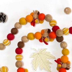 Gobble Gobble Turkey Felt Ball Garland, Fall Pom Pom Garland, Winter Decor, Felt Balls, Party Decor, Rustic Decor, Thanksgiving