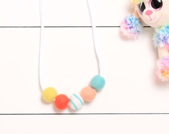 Kids Felt Ball Woolie Ball Necklace | Fall Necklace | Girls Necklace| Felt Ball Necklace | Toddler necklace | Pompom Necklace