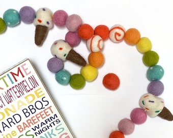 Ice Cream Dream Felt Ball Garland, Summer Pom Pom Garland, Spring Decor, Felt Ball, Party Decor, Rustic Decor, Ice Cream Cone and Felt Balls