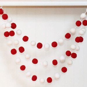 Candy Cane: Red and White Felt Ball Garland, Pom Pom Garland, Nursery Decor, Bunting Banner, Party Decor, Holiday, Christmas