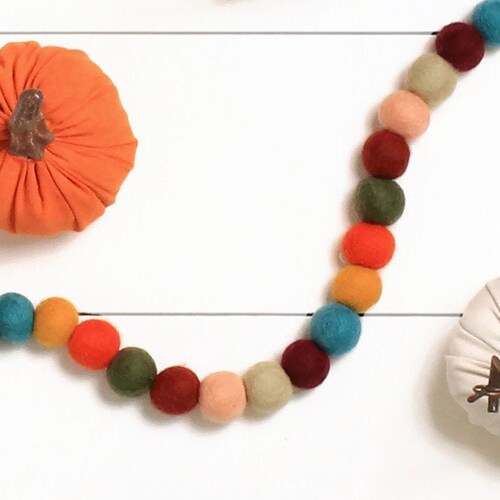 Fall Thanksgiving Felt Ball Garland Fall Pom Pom Garland Etsy