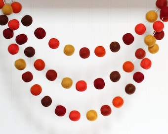 Felt Ball Garland Autumn, Pom Pom Garland, Fall Decor, Felt Balls, Bunting Banner, Thanksgiving Party Decor, Autumn Garland, Rustic Fall