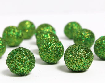 EMERALD Green Glitter Felt Balls, Pom Poms, Felt Ball Garland, Wool Felt Balls, Felted Balls, Loose Felt Balls, Handmade Glitter- Set of 12