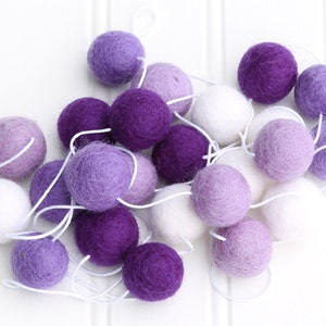 Felt Ball Garland, Pom Pom Garland, Purple, Nursery Decor, Baby Shower Decor, Felt Ball Bunting, Girls Room Garland, Kids Room Garland