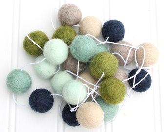 Felt Ball Garland, Pacific Coastal, Pom Pom Garland, Nursery Decor, Summer Decor, Summer Garland, Kids Room Garland, Green Blue Brown