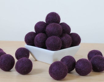 Felt Balls: EGGPLANT, Felted Balls, DIY Garland Kit, Wool Felt Balls, Felt Pom Pom, Handmade Felt Balls, Purple Felt Balls, Purple Pom Poms