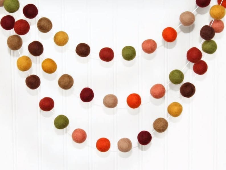 Fall garland rustic fall decor felt ball garland Thanksgiving garland pom poms Autumn garland diy felt garland Felt ball garland kit