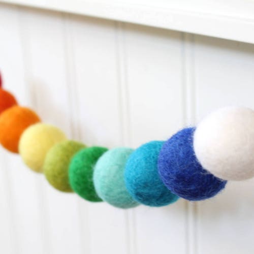 RAINBOW Felt Ball Garland Nursery Decor Pom Pom Garland Etsy