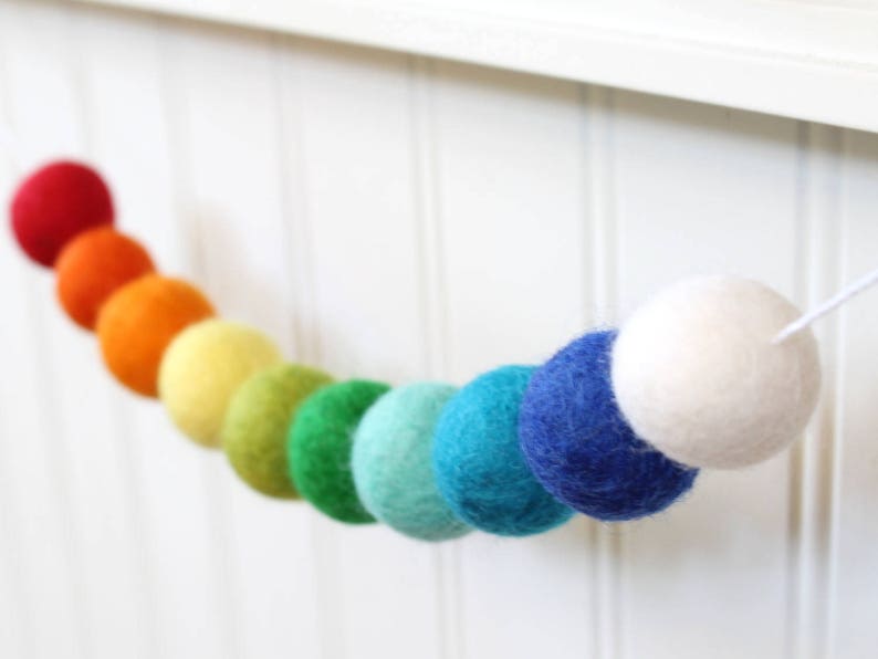 RAINBOW Felt Ball Garland, Pom Pom Garland, Nursery Decor, Rainbow Felt Garland, Mantle Garland, Nursery Decor, Felt Ball Bunting, Pom Poms image 1