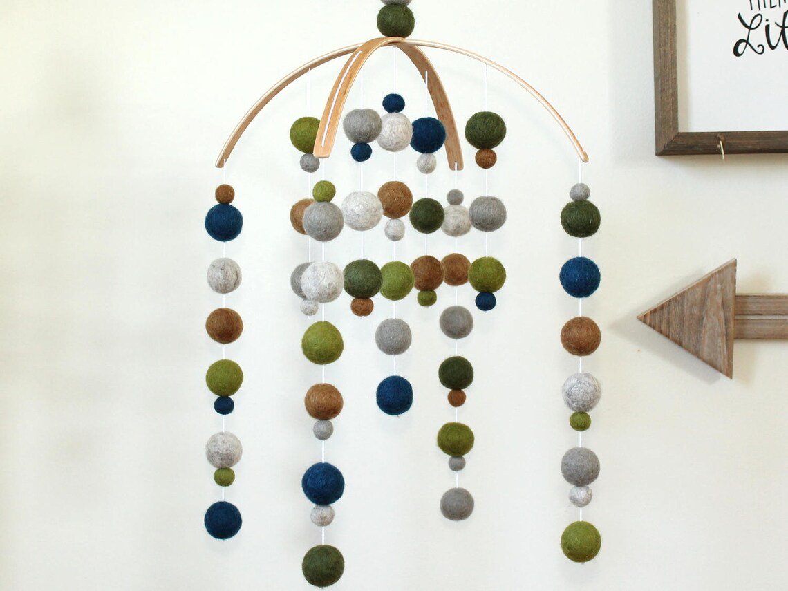 Blue and Green Felt Ball Mobile Baby Mobile Crib Mobile Etsy