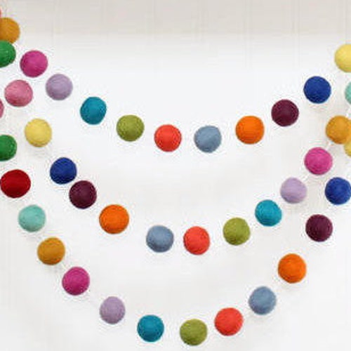 Rainbow Random Felt Ball Garland Pom Pom Garland Nursery Etsy