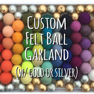 Custom FELT BALL GARLAND with Metallic Gold and Silver Beads, Pom Pom Garland, Wool Felt Balls, Nursery Decor, Birthday Party Decor, Bunting