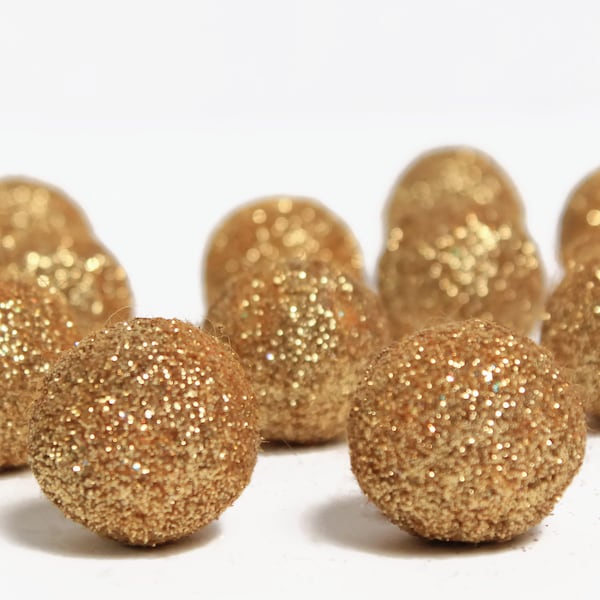 GOLD Topaz Glitter Felt Balls, Pom Poms, Felt Ball Garland, Wool Felt Balls, Felted Balls, Loose Felt Balls, DIY, Handmade Glitter,Set of 12