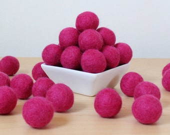 Felt Balls: RASPBERRY, Felted Balls, DIY Garland Kit, Wool Felt Balls, Felt Pom Pom, Handmade Felt Balls, Pink Felt Balls, Pink Pom Poms