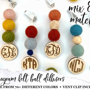 Custom Monogram Tag CAR DIFFUSER // Essential Oil Diffuser //Wool Ball Diffuser //Wool Felt Diffuser for Essential Oils in Car,Car Vent Clip