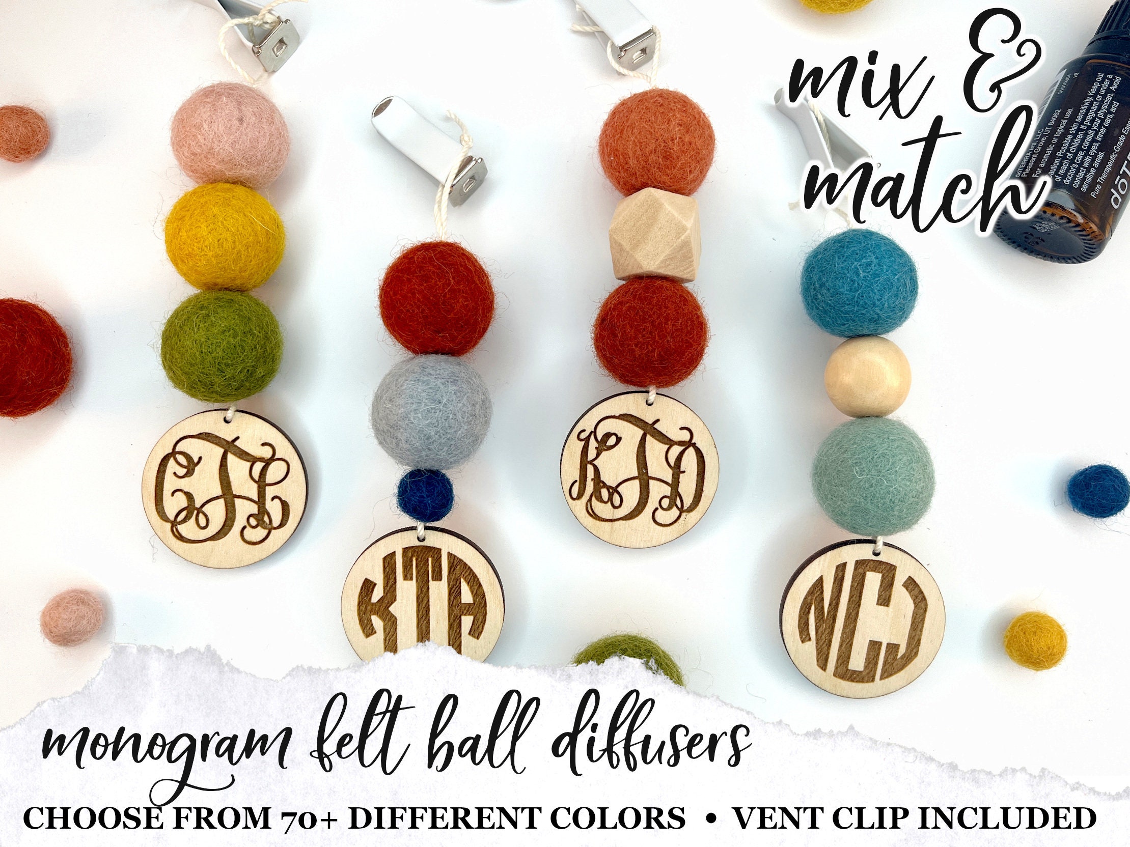 Essential Oil Car Diffuser Car Freshener Car Charm Boho Decor Wool Felt  Ball Car Vent Clip Handmade Gifts For Her Gifts For Him Party Favor