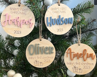 First Christmas Wooden Personalized Baby Ornament Wood Baby Keepsake Ornament Baby's First Christmas Ornament New Baby Gift Baby Shower Gift