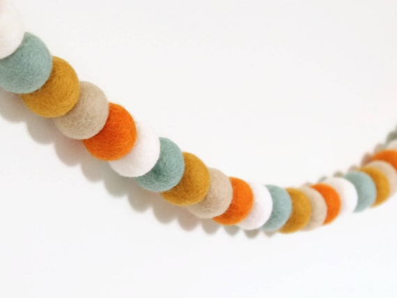 Fall garland rustic fall decor felt ball garland Thanksgiving garland pom poms Autumn garland diy felt garland Felt ball garland kit