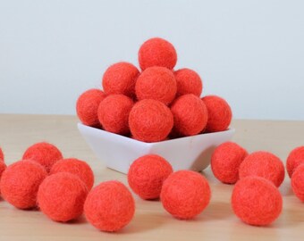 Felt Balls: BRIGHT CORAL, Felted Balls, Garland Kit, Wool Felt Balls, Felt Pom Pom, Handmade Felt Balls, Orange Felt Balls, Orange Pom Poms